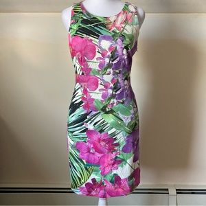 Trina Turk Floral Sleeveless Bodycon Dress w/ key hole back size 2